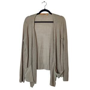 Hugo Boss Linen Blend Open Front Lightweight Knit Cardigan Medium Silk Pockets